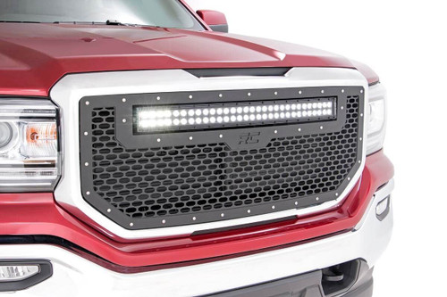 Mesh Grille w/30 Inch Dual Row Black Series LED 16-18 Sierra 1500 Rough Country