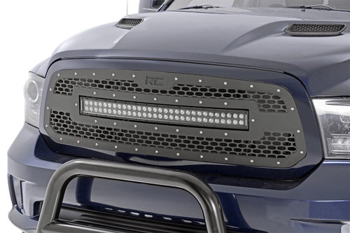 Dodge Mesh Grille 30 Inch Dual Row Black Series LED w/Amber DRL 13-18 RAM 1500 Rough Country