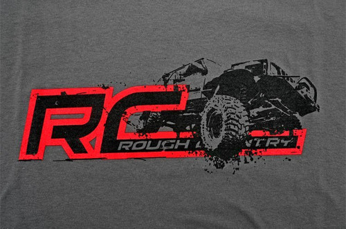Rough Country Short Sleeve T 100 Percent Preshrunk Cotton Front RC logo w/Jeep XJ Back Blank Size Large Color Grey Rough Country