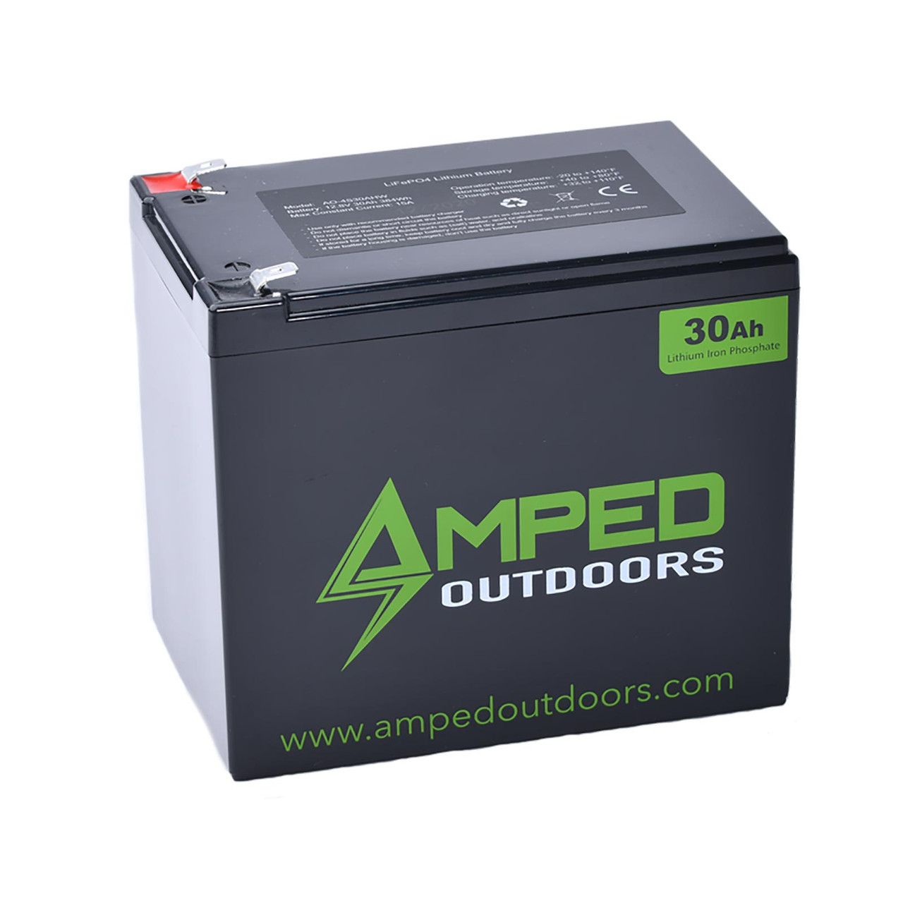 Amped Outdoors 12v 30Ah Wide LiFePO4 Lithium Battery | FishUSA