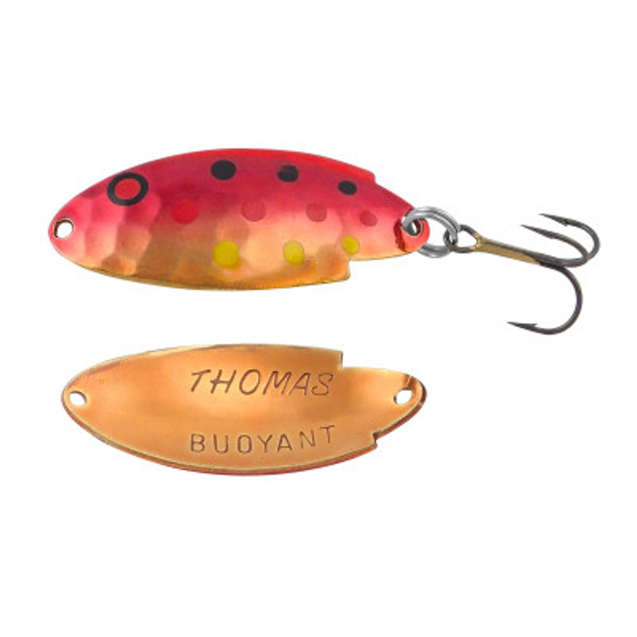 Bundle: Thomas Buoyant Wobbler Casting/Trolling Spoons - One Each of  Nickel, Chartreuse, Gold/Red and Rainbow Trout. Each Minnow is 1.5 and 1/6  oz. Also Includes Anglints Fishing ID Holder., Spoons 