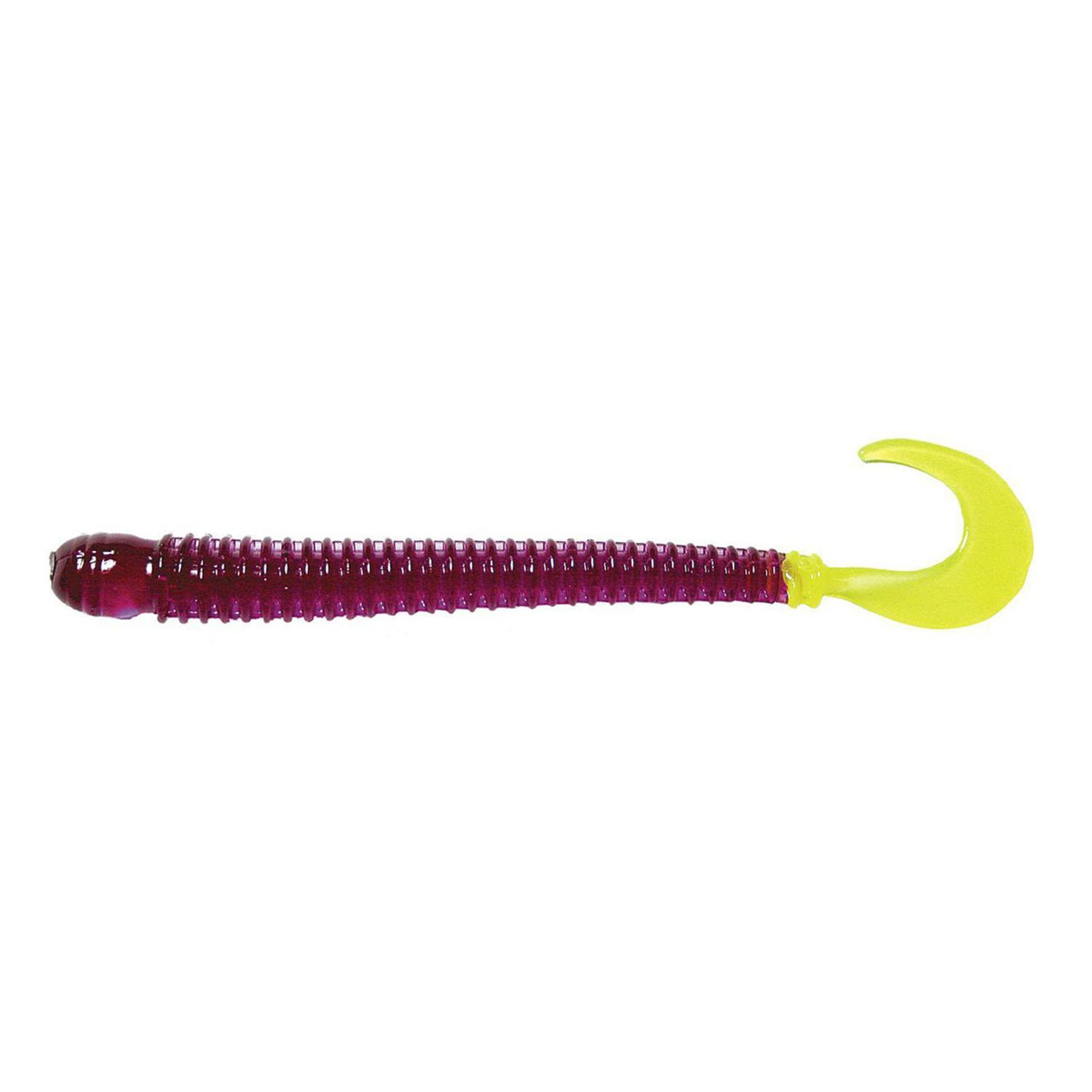 B Fish N Tackle Ringworm Purple Chartreuse Tail; 4 in.