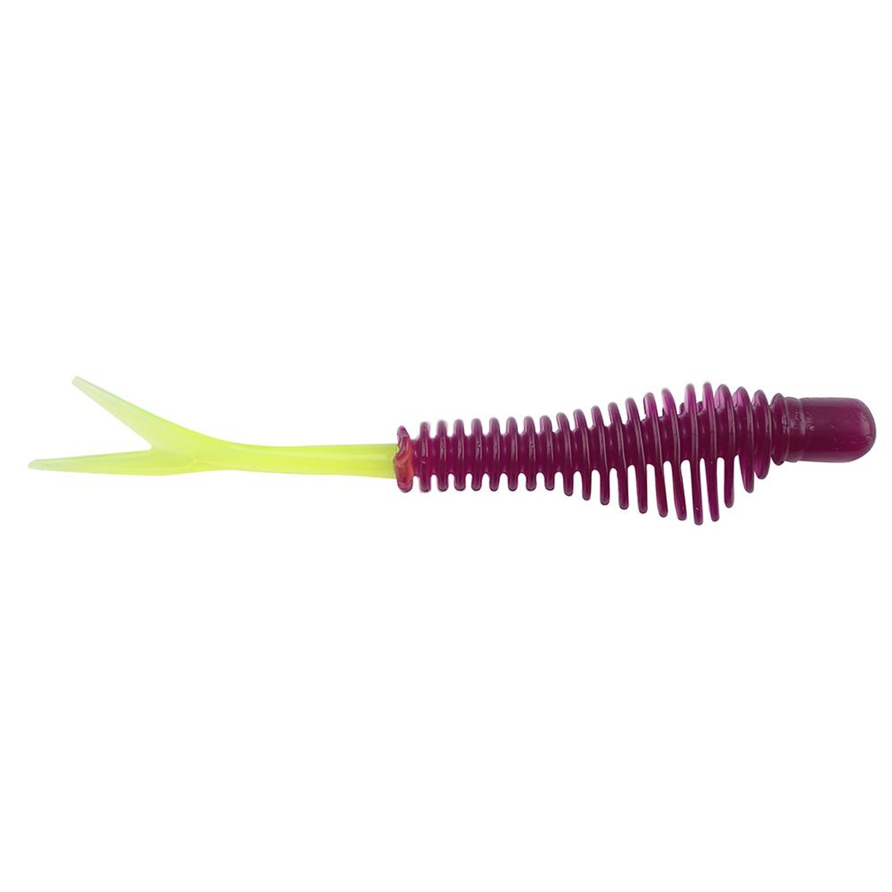 B Fish N Tackle AuthentX RibbFinn Purple/Chartreuse Tail; 4.25 in.