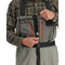 Model demonstrating zippered construction on Simms Freestone Z Stockingfoot Chest Waders