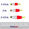 Thill Foam Cigar Weighted Float - Snap On Comparison of 1 1/2 in., 2 in., and 2 1/2 in. lengths over a FishUSA ruler