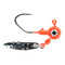 BrushPile Jig Head Spinners in Orange, a vibrant sickle hook jig with a spinner blade, 3D eyes, and a lead keeper. 