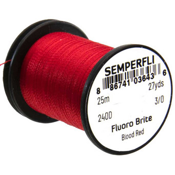 SemperFli Fluoro Brite color Blood Red horizontal position spool label info 25m 27 yds 240 D 3/0
