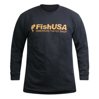 FishUSA Kodiak Long Sleeve T-Shirt front color Black with gold logo