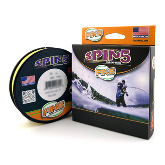FINS Spin5 Fishing Braid box and spool color Yellow