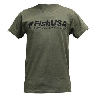 FishUSA Covert Short Sleeve T-Shirt in military green with bold front logo and classic crewneck style