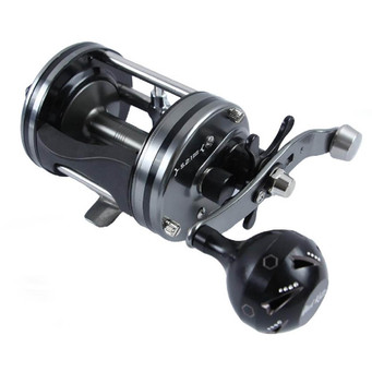 Mad Katz Genesis Casting Reel in Dark Knight color, showing round profile and power handle.