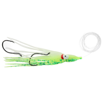 Silver Horde Gold Star Rigged Squid Hoochie color Double Glow Chartreuse Spatter Back