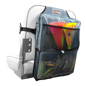 Fish Fighter Boat Seat Backpack installed on seat, items in backpack and seat not included