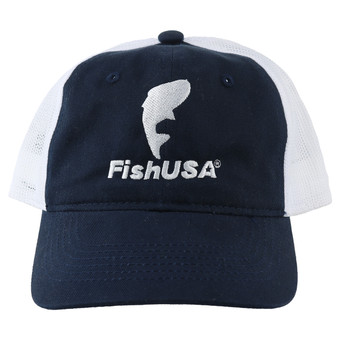 FishUSA Futures Relaxed Fit Youth Hat, front view with blue panels and white mesh