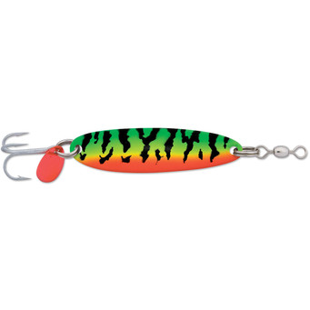 Luhr Jensen Krocodile Spoons color Firetiger with split rings, swivels, and  Red Magic flipper tail