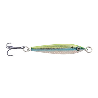 The P-Line Laser Minnow color Chartreuse-Silver Blue jigging spoon