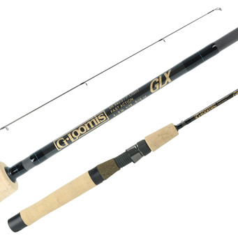 G. Loomis GLX Classic Trout & Panfish Spinning Rod tri pic showing the guides, blank and handle 