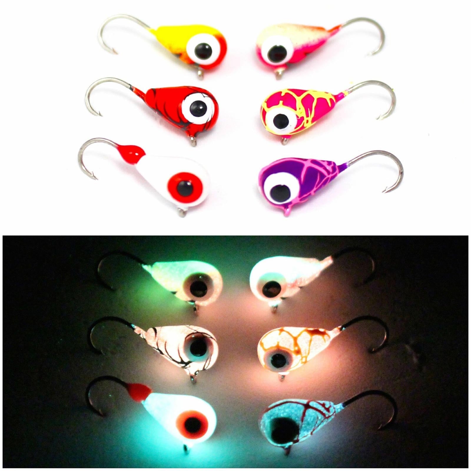 Widow Maker Lures Dropper Glow Series Tungsten Jigs glow color comparison