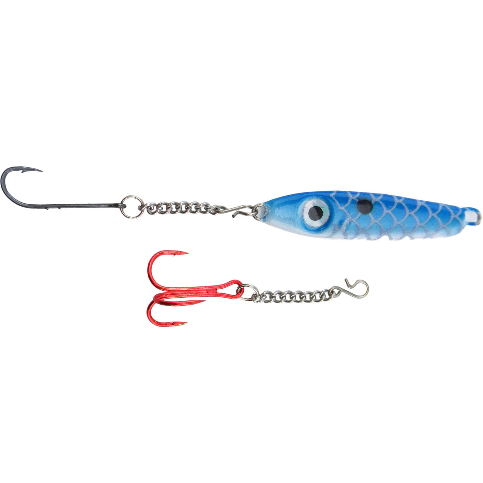 Bink's Ice Spoon with Chain Dropper Hooks color White Blue Black
