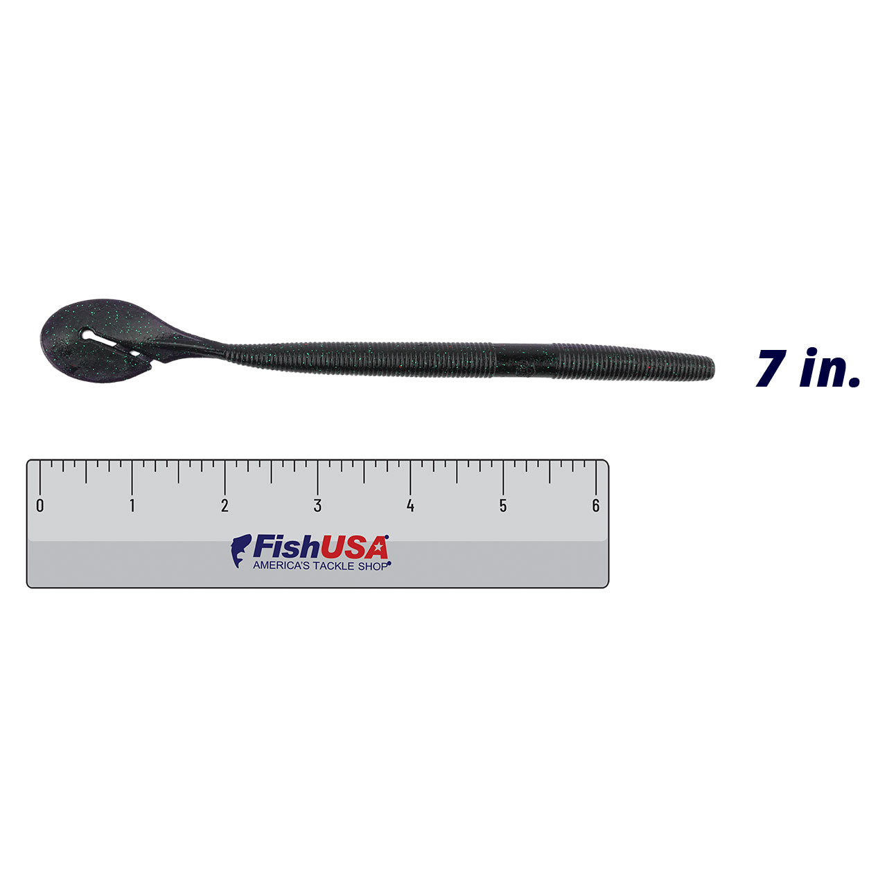 Yamamoto Speed Senko Worm color Gooseberry Laminate above a 6 inch FishUSA Ruler