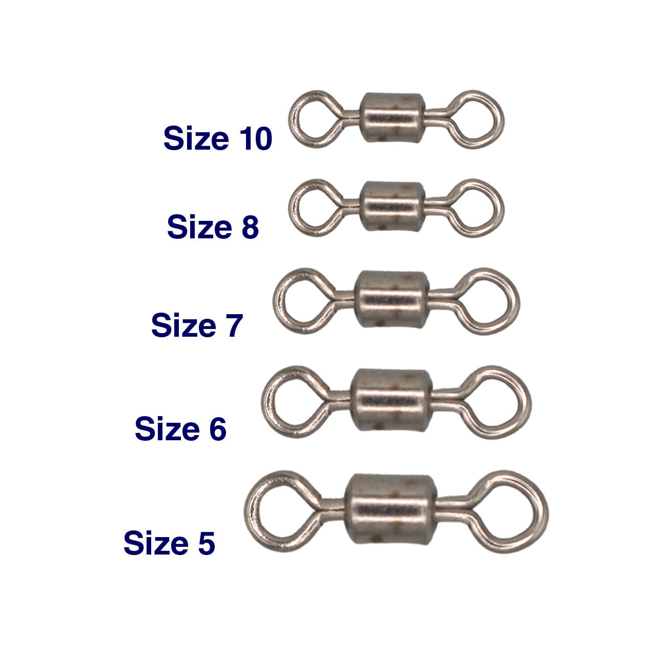 FishUSA Premium Rolling Swivel size comparison of sizes 5-10