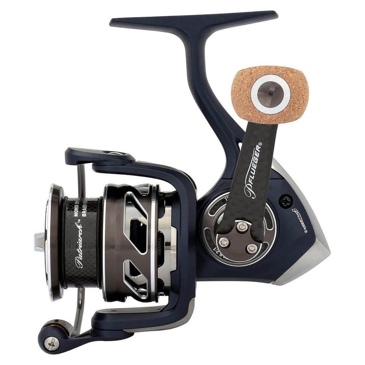 Pflueger Patriarch Spinning Reel close up of handle