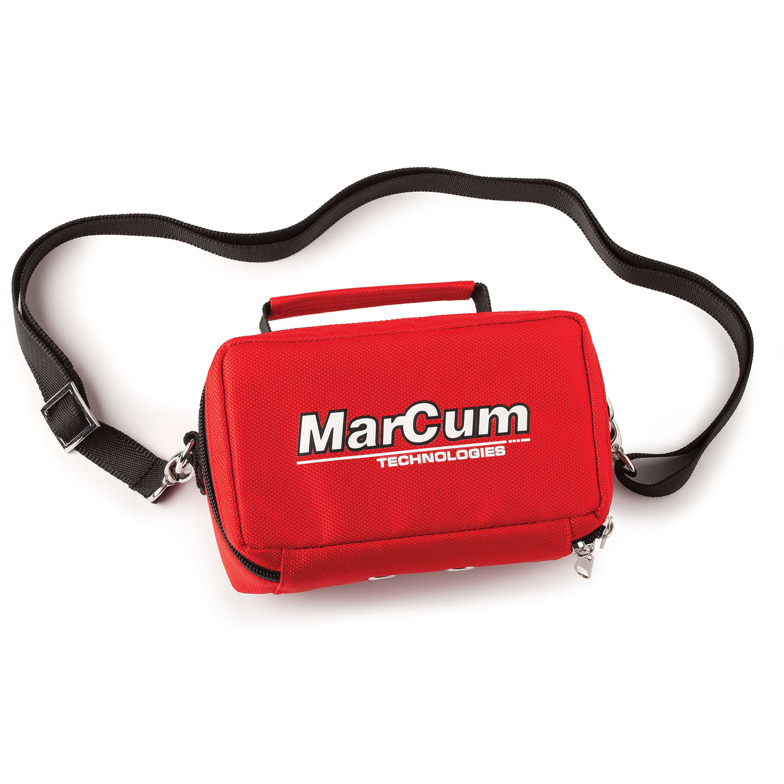Red padded soft pack with carrying strap for MarCum Recon 5 Underwater Camera