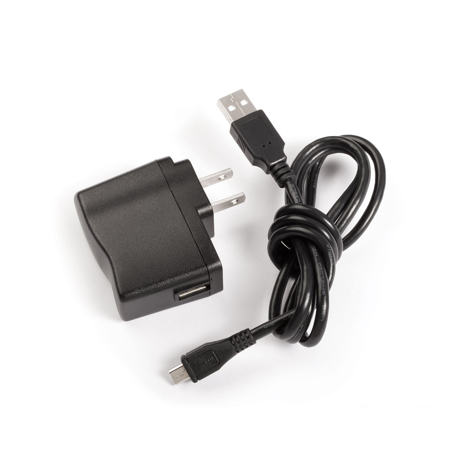 USB charger cable and outlet adapter included with MarCum Recon 5 Underwater Camera