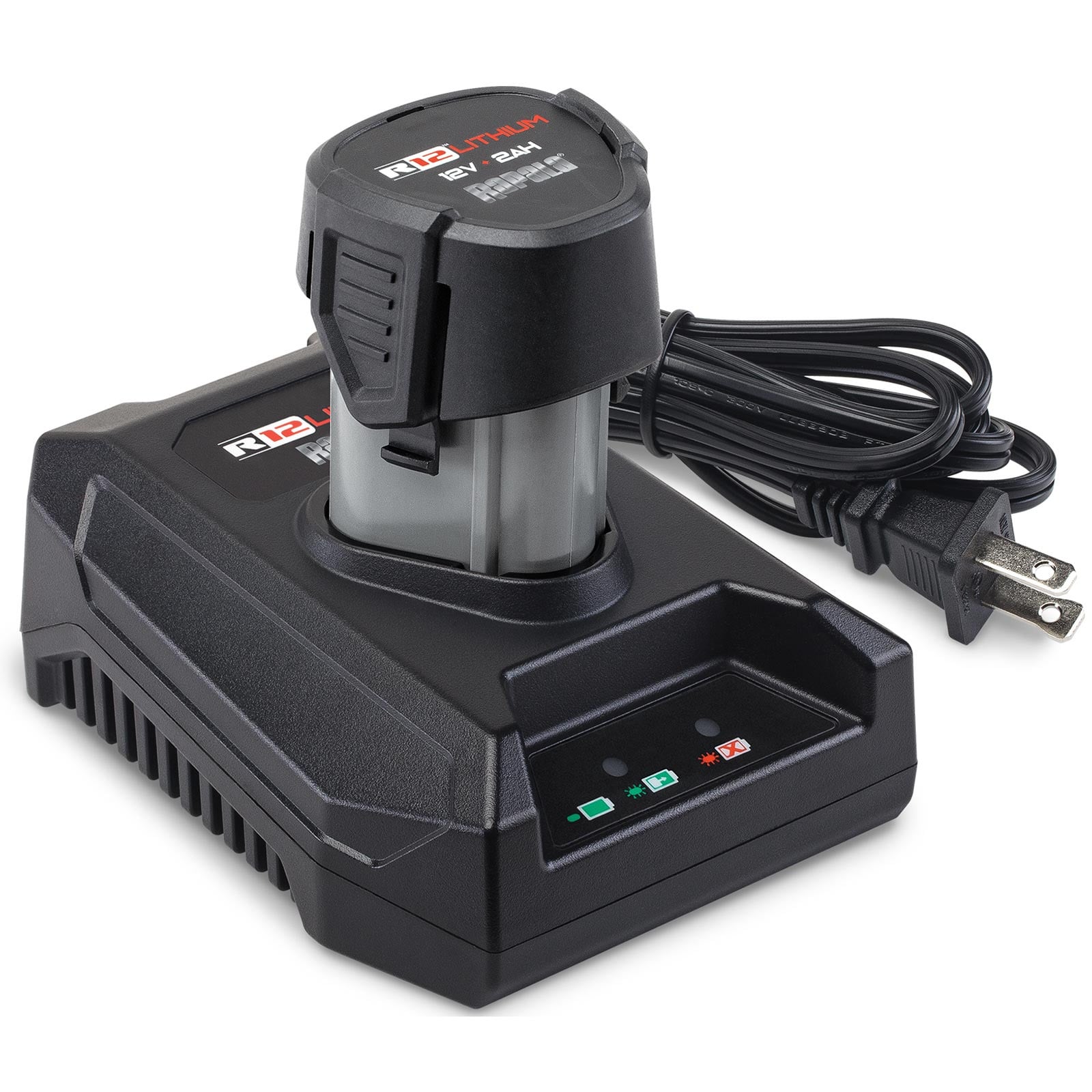 Rapala R12 Lithium 2Ah Battery in charging base. Charging base not included.
