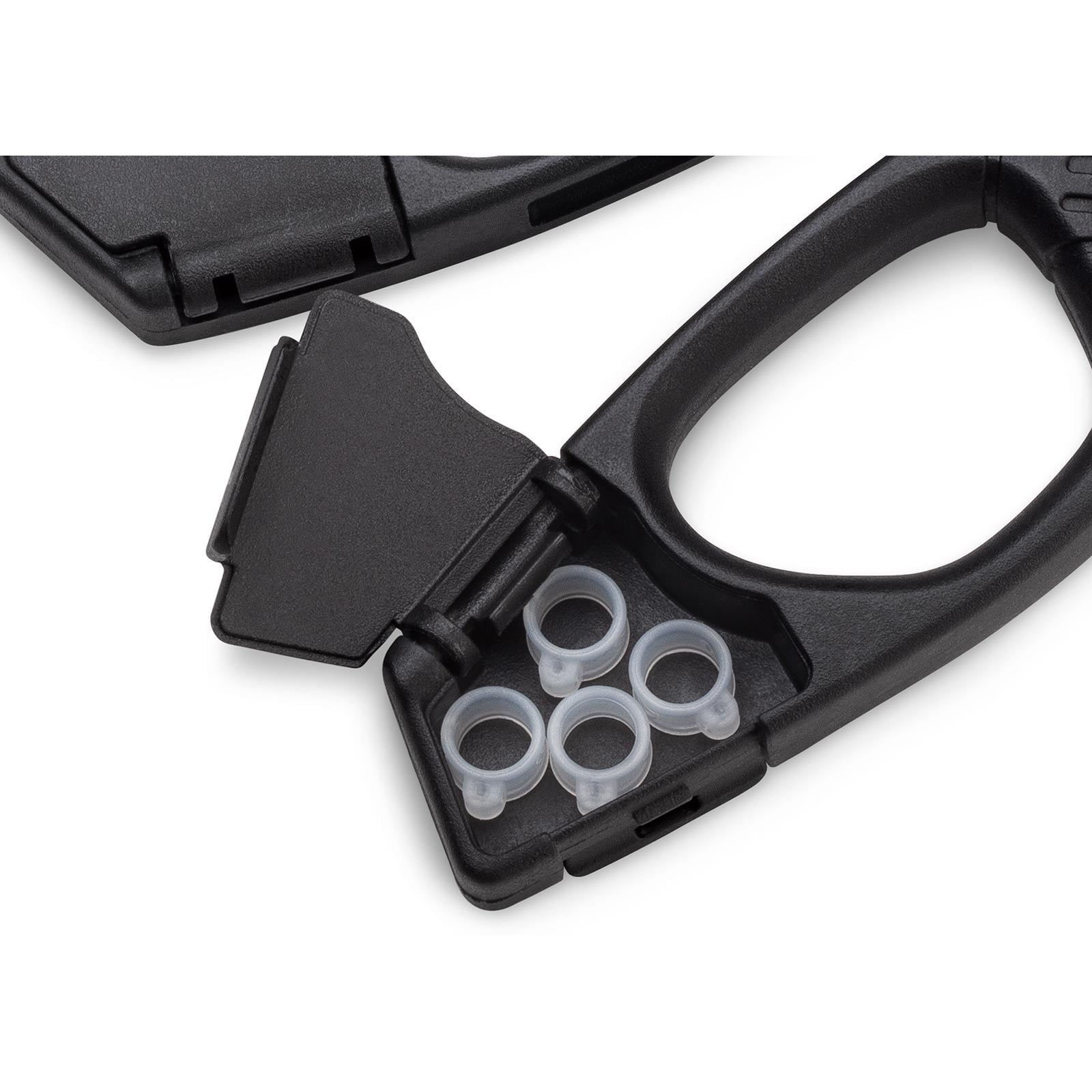 VMC Crossover Pliers for Neko and Wacky Rigging view of built in compartment with VMC Crossover Rings