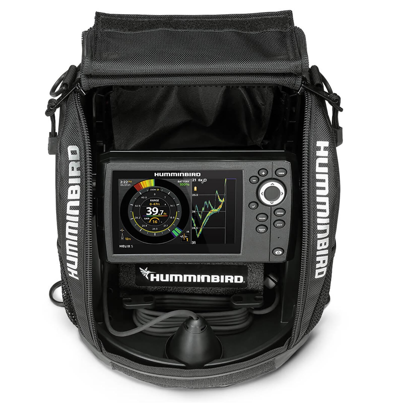 Humminbird Ice Helix 5 Chirp Sonar / GPS G3 Combo All-Season Fish Finder stored in included bag