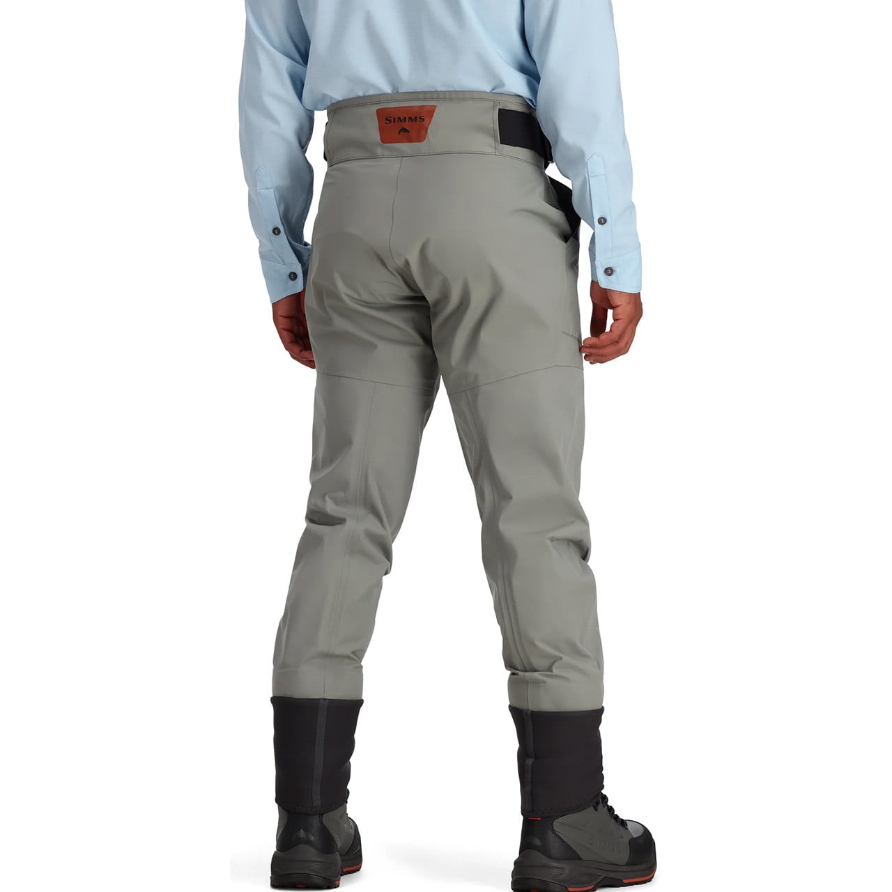 Simms Men's Freestone Stockingfoot Wading Pants in Smoke color back view wading boots are not included