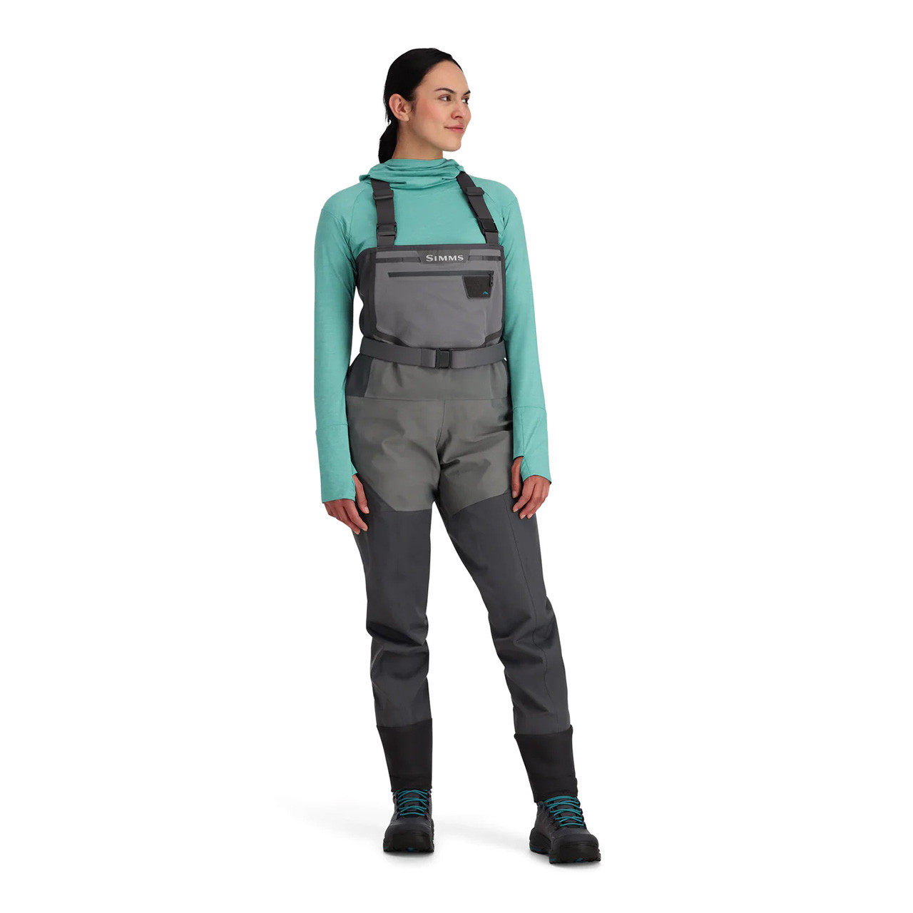 Simms Women's Freestone Stockingfoot Chest Waders full length view on model