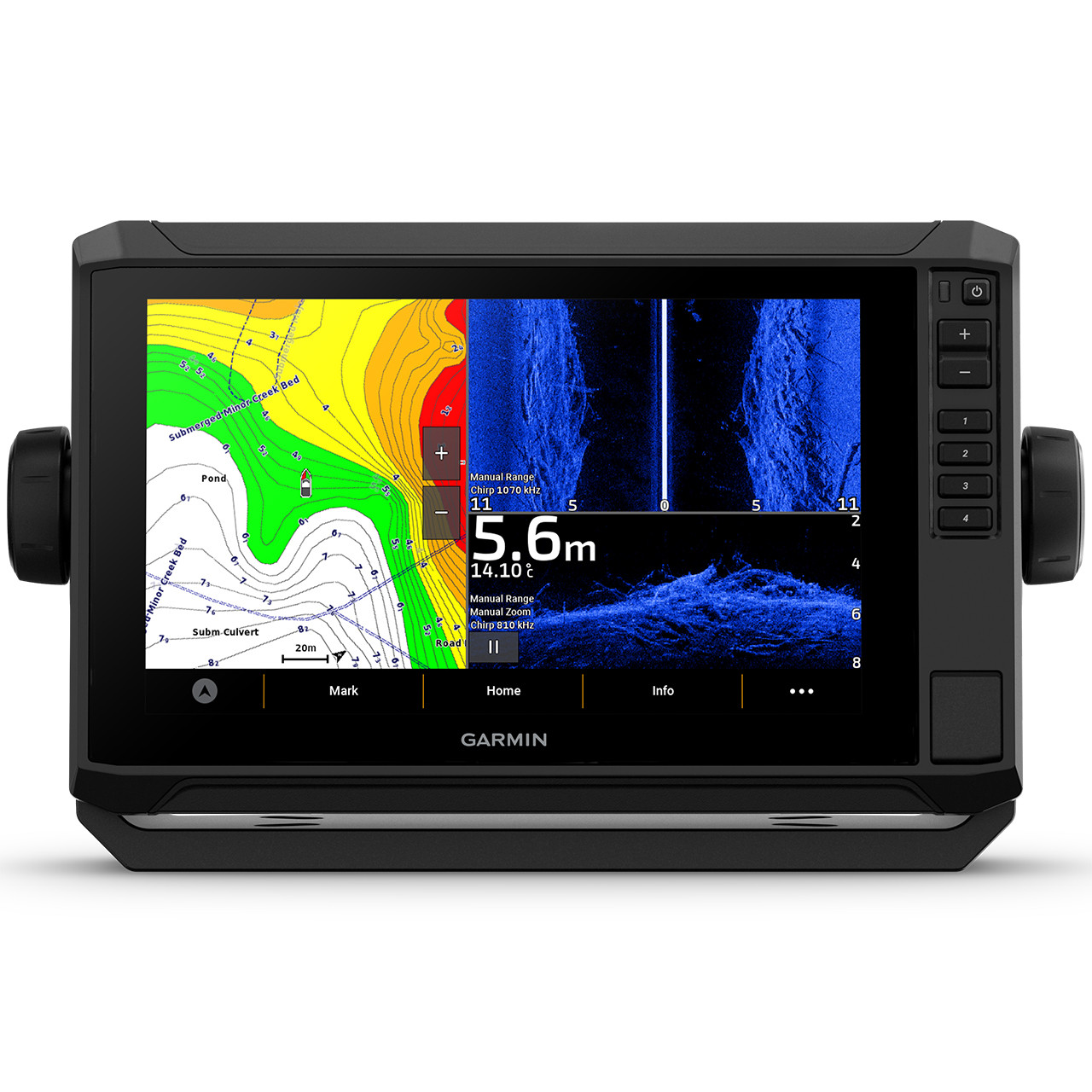 Garmin ECHOMAP UHD2 95sv Canada+Alaska split screen ClearVü and SideVü scanning sonars blue color palette and cartography