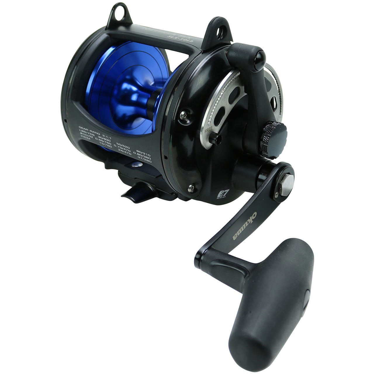 Okuma Solterra SLX B Lever Drag Reel model SLX-50LB 1/4 Turn Rear View