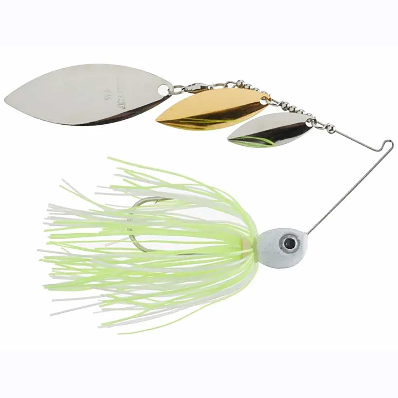 Accent Jacob Wheeler Triple Shaddy Spinnerbait color Pearl Chartreuse White