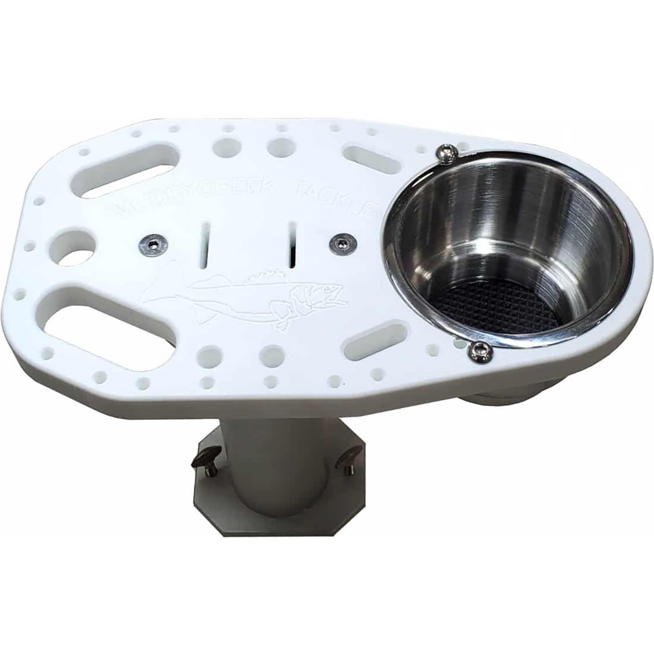Muddycreek Tackle Tool Caddy Track Mount composite top plate with cup holder