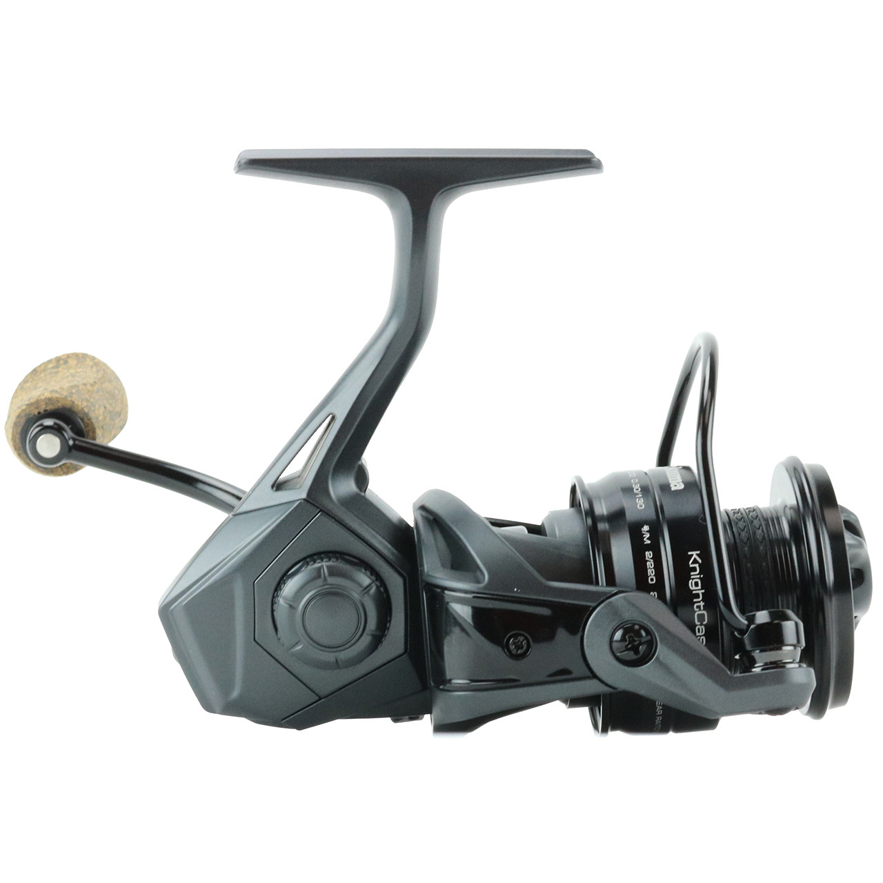 Okuma KnightCast Spinning Reel side plate with braid ready spool facing right