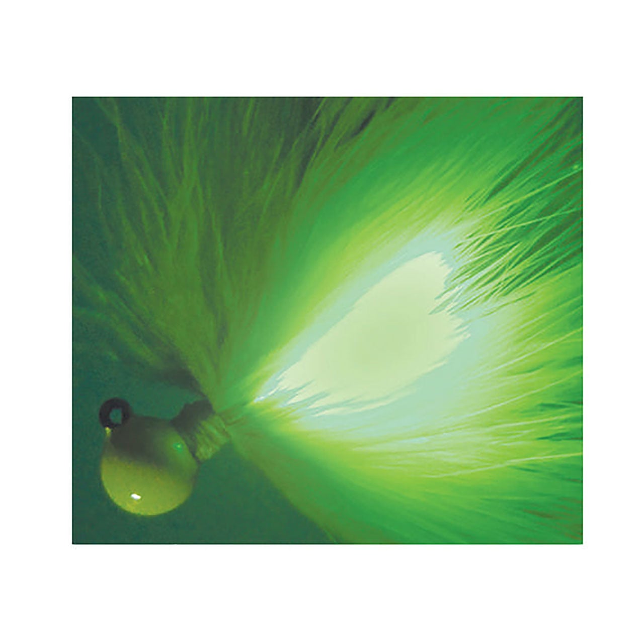 Hawken Fire Flies Marabou Flash Jig color Chartreuse Green with lit Chartreuse Glow Micro Light Stick
