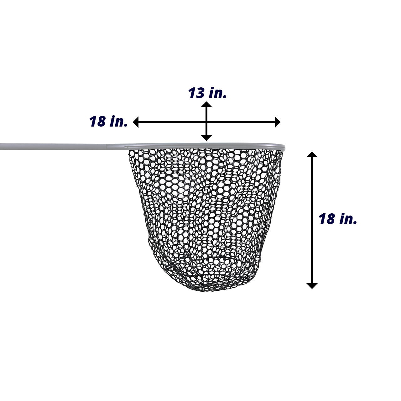 FishUSA Premium Trout & Steelhead Landing Net Replacement Bag shows dimensions 13 x 18 x 18 inches deep(net frame not included)