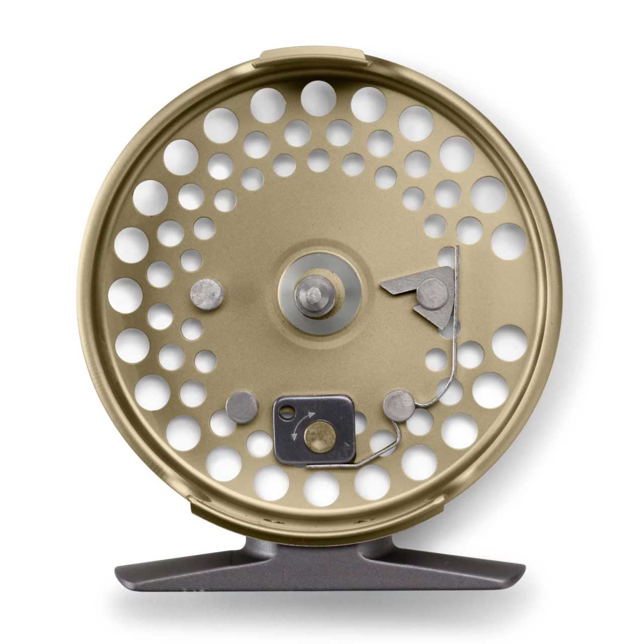 Orvis Battenkill Click Reel color Bronze interior of frame view of four position adjustable click and pawl drag system