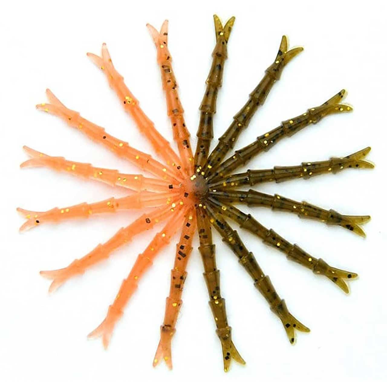 Keitech Hyper Spider color Green Pumpkin Orange Gold skirt bottom  spread in a circular form