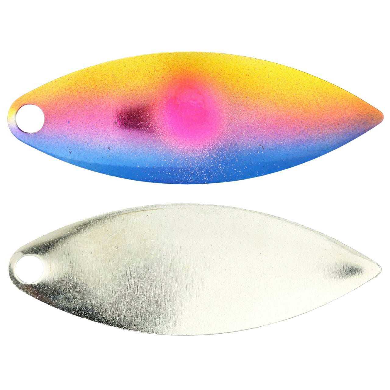 Character Lures Premium Willow Blades color Oil Slick Pink Dot front and chrome back