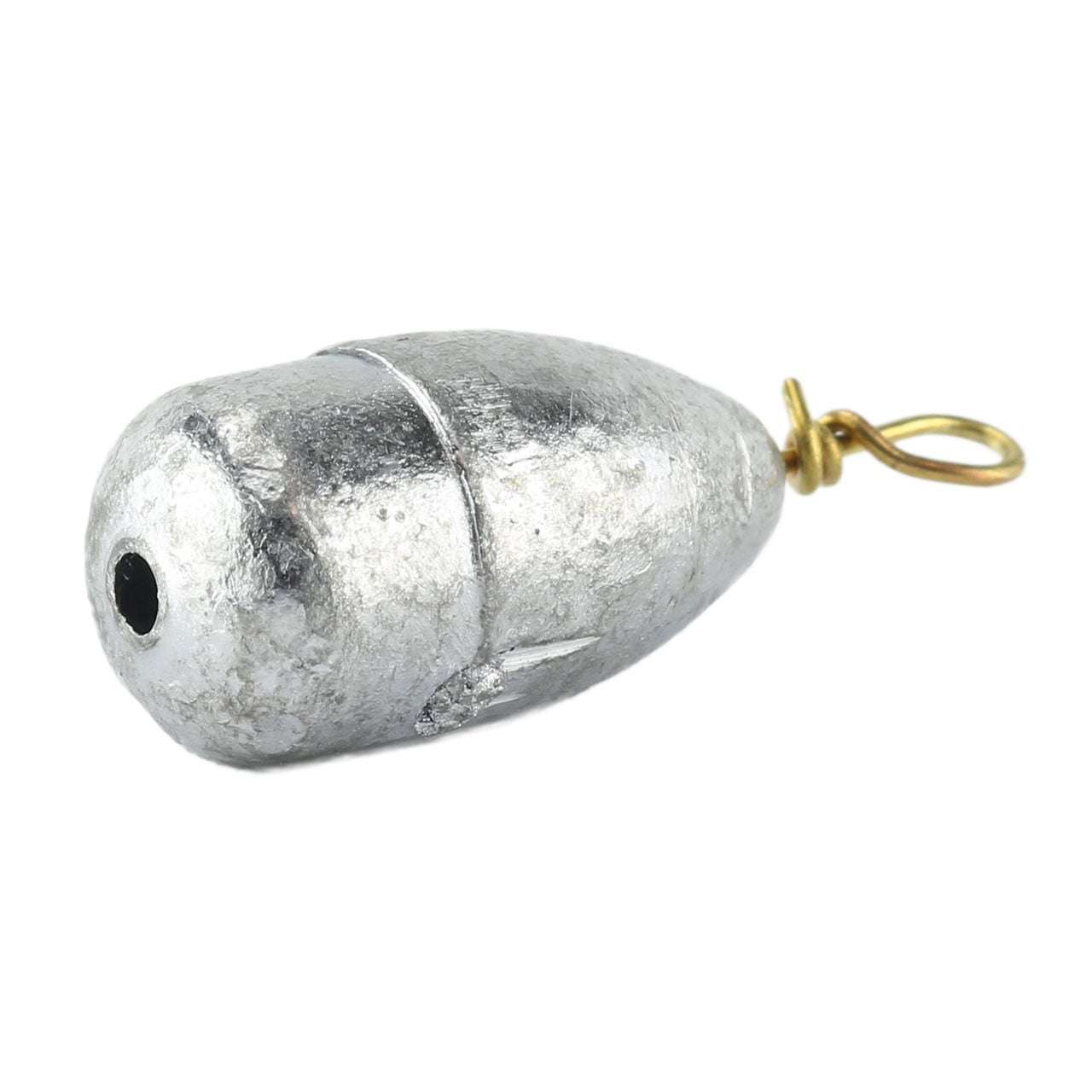 Bullet Weights Bell Casting Sinkers horizontal side profile showing bottom at left end, swivel at right