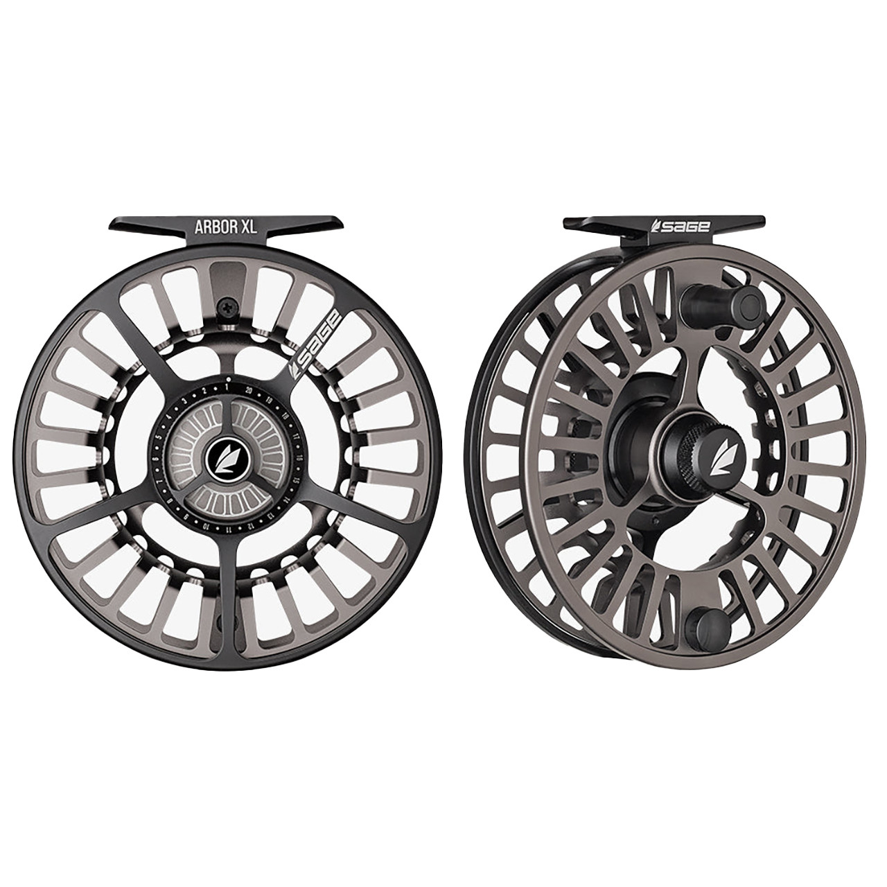 Sage Arbor XL Fly Reel color Slate front and 1/4 turn right