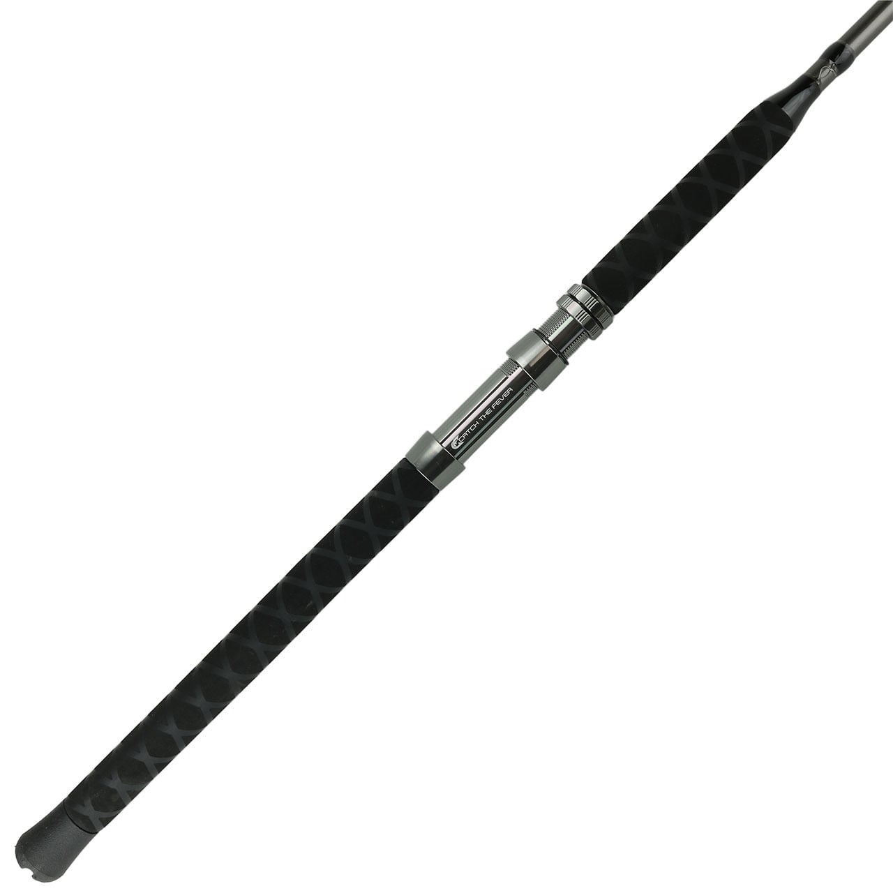 Catch The Fever Striper Stealth Spinning Rod aluminum reel seat with double locking nuts and high density EVA foam handle