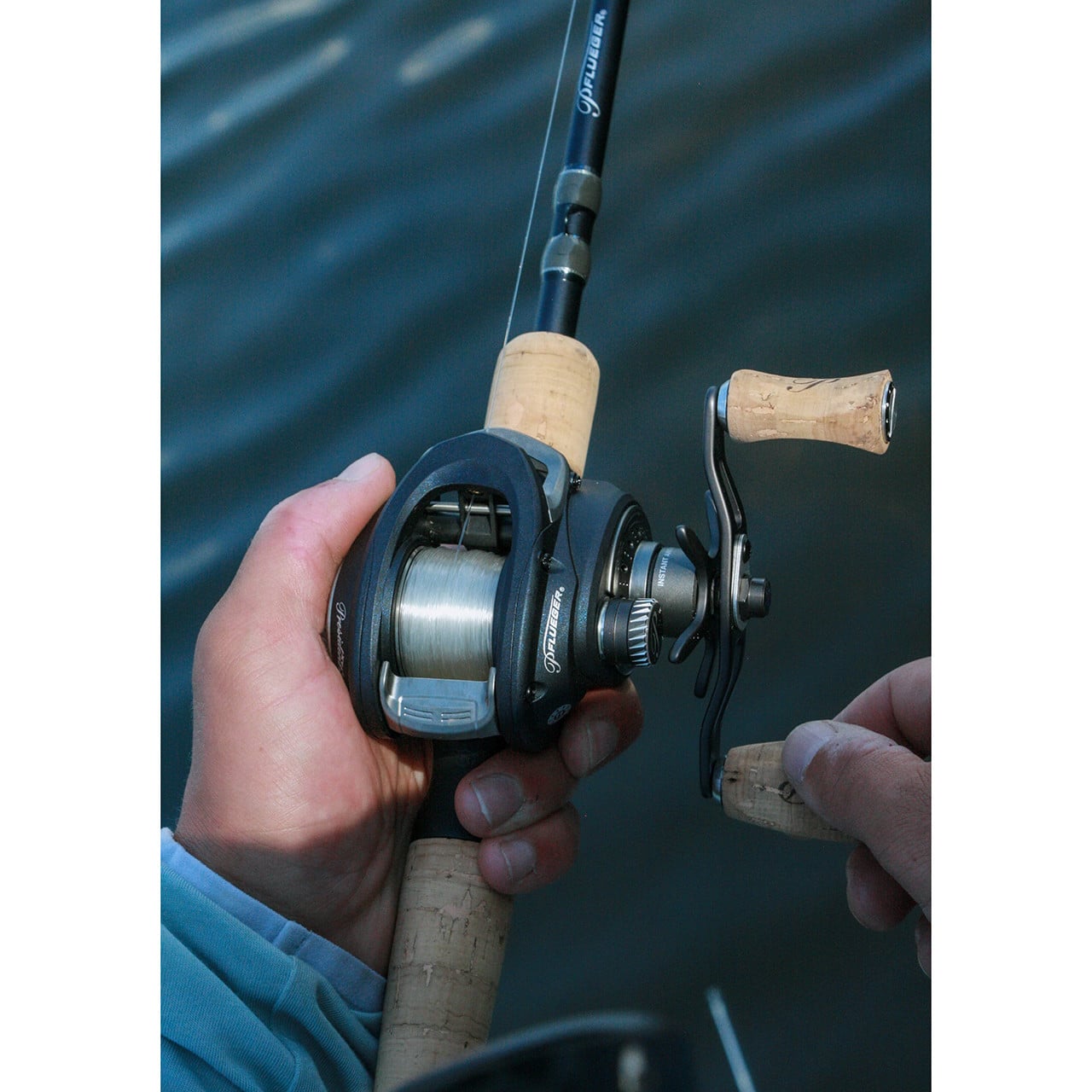Angler's view fishing with Pflueger President XT Low Profile Casting Reel with rod and line (not included)