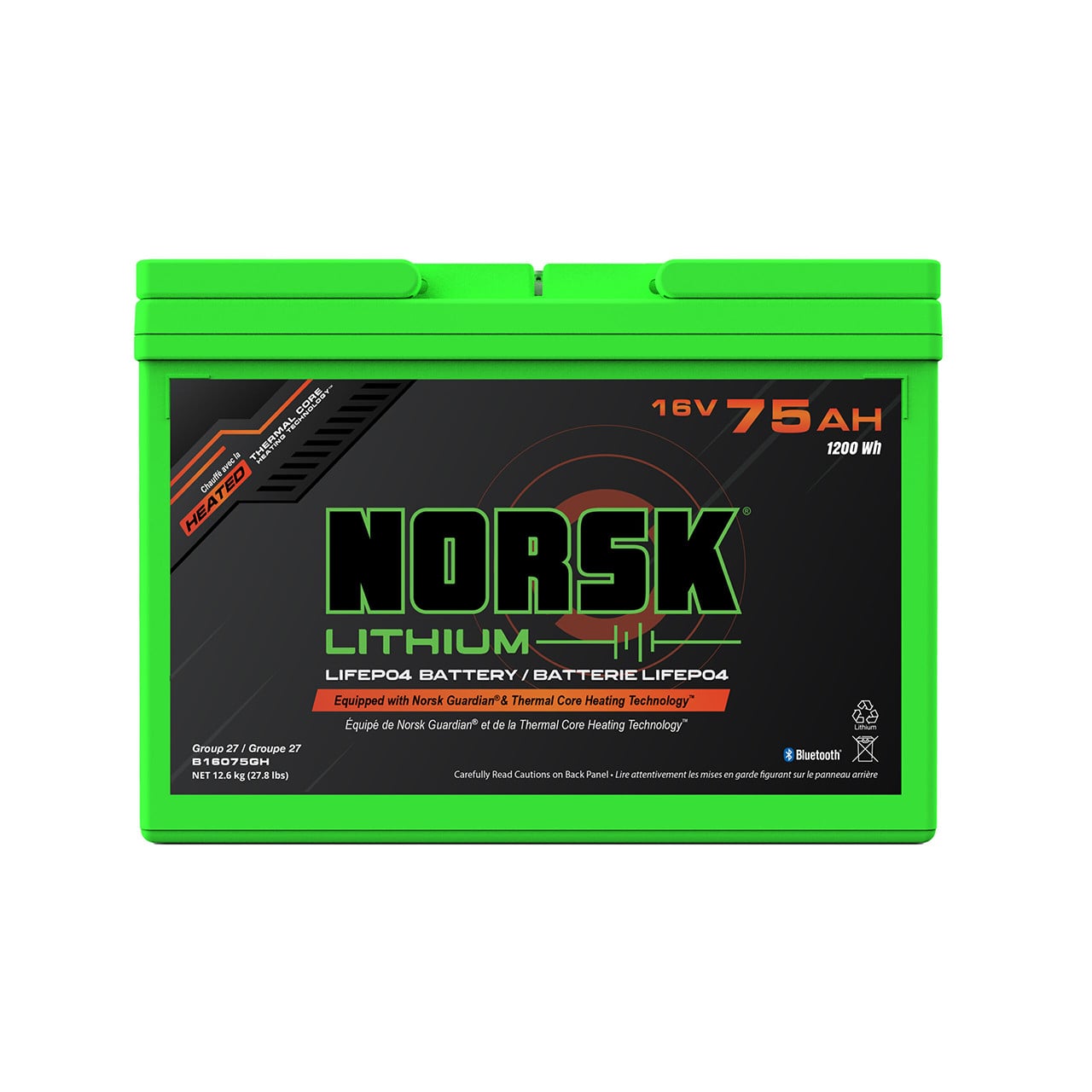Norsk 16V 75AH LiFePO4 Heated  LiFePO4 Lithium Deep Cycle Battery