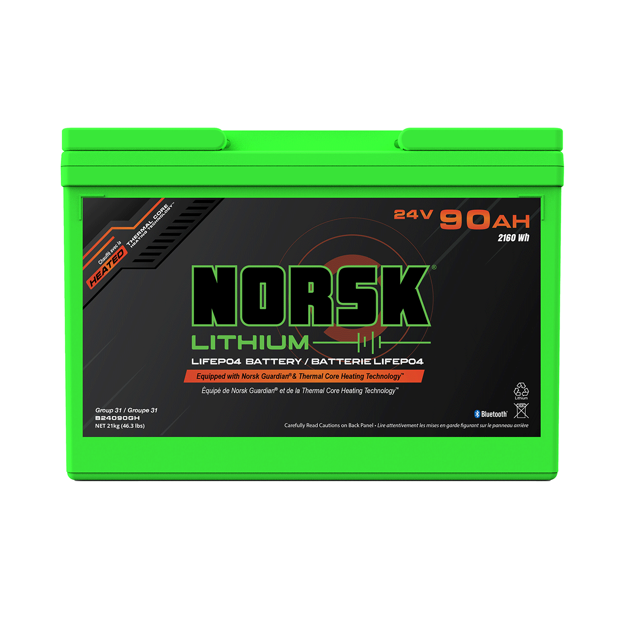 Norsk 24V 90AH LiFePO4 Heated Trolling Motor Battery