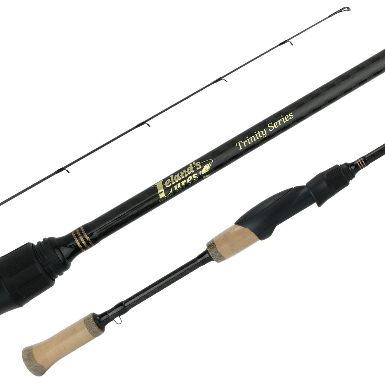 Leland's Lures Trinity Series Spinning Rods image shows guides, blank, and handle of model SLS-802